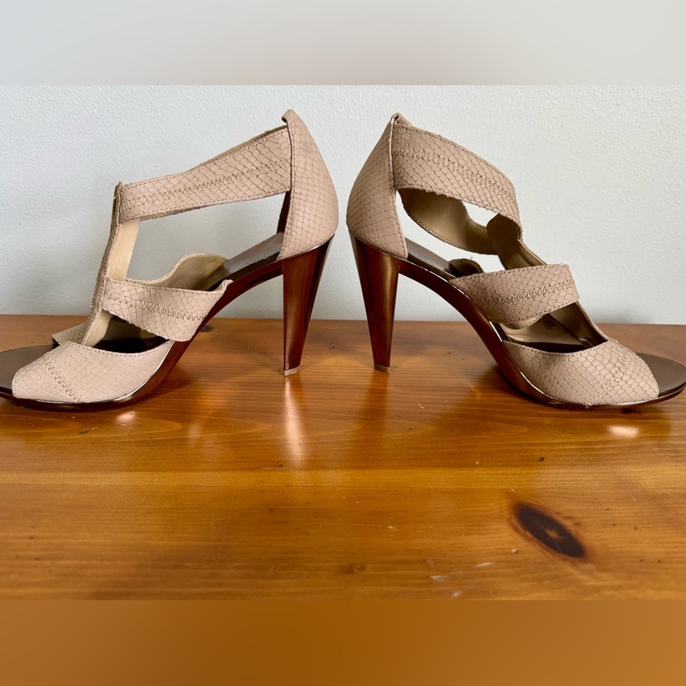Michael Kors Beige Strappy Zip Front Heels - Picture 7 of 11